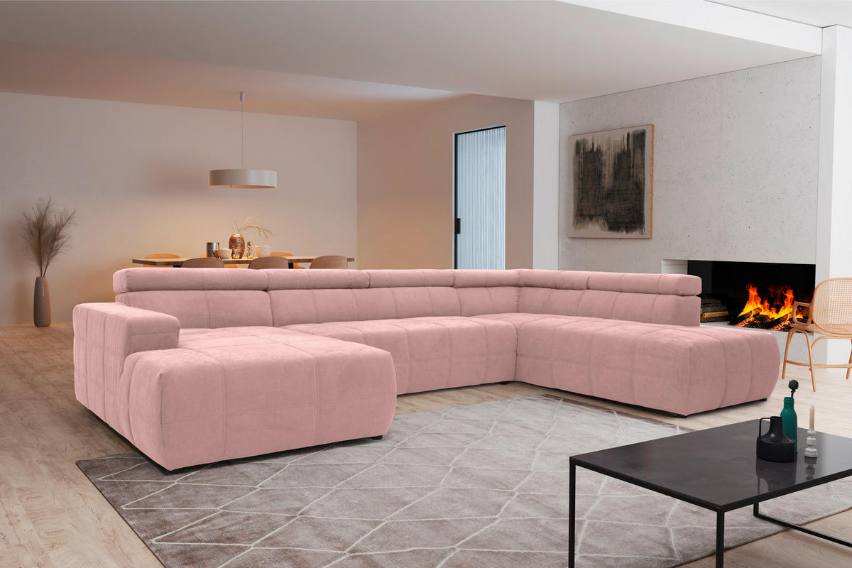 WOHNLANDSCHAFT in Mikrofaser Rosa  - Schwarz/Rosa, Design, Kunststoff/Textil (175/359/228cm) - MID.YOU