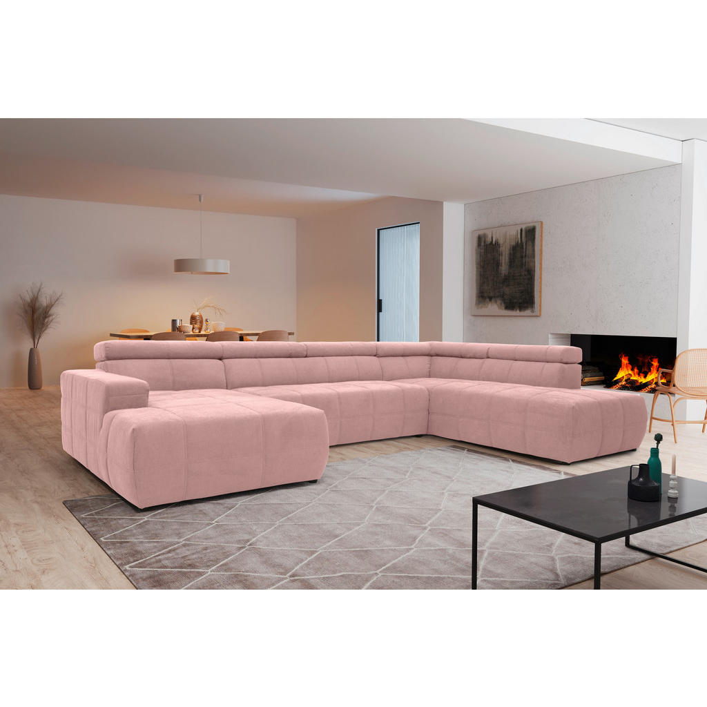 Thumbnail - Mid.you Wohnlandschaft, Rosa, Textil, Uni, 5-Sitzer, U-Form, 359x228 cm, Made in EU, FSC Mix, Rücken echt, Wohnzimmer, S...