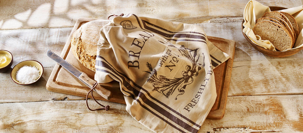 BROTBACK-SET Laib&Seele  - Hellbraun/Silberfarben, KONVENTIONELL, Holz/Textil - Birkmann