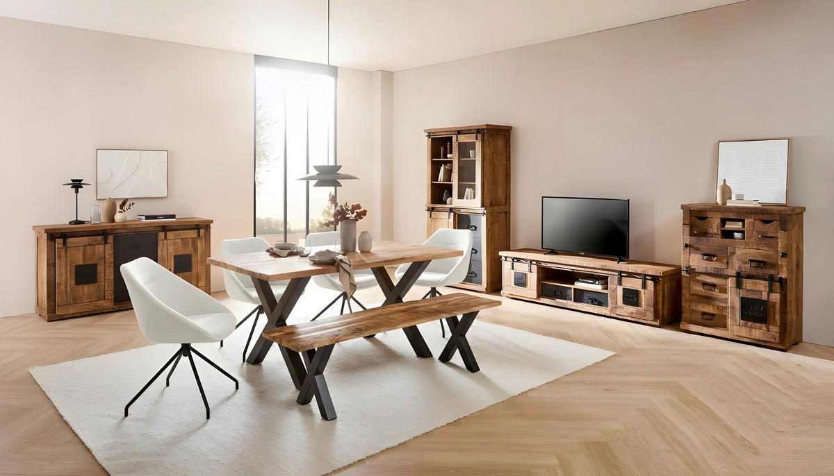 VITRINE  in massiv Mangoholz Naturfarben, Schwarz  - Schwarz/Naturfarben, LIFESTYLE, Glas/Holz (100/190/45cm) - Landscape