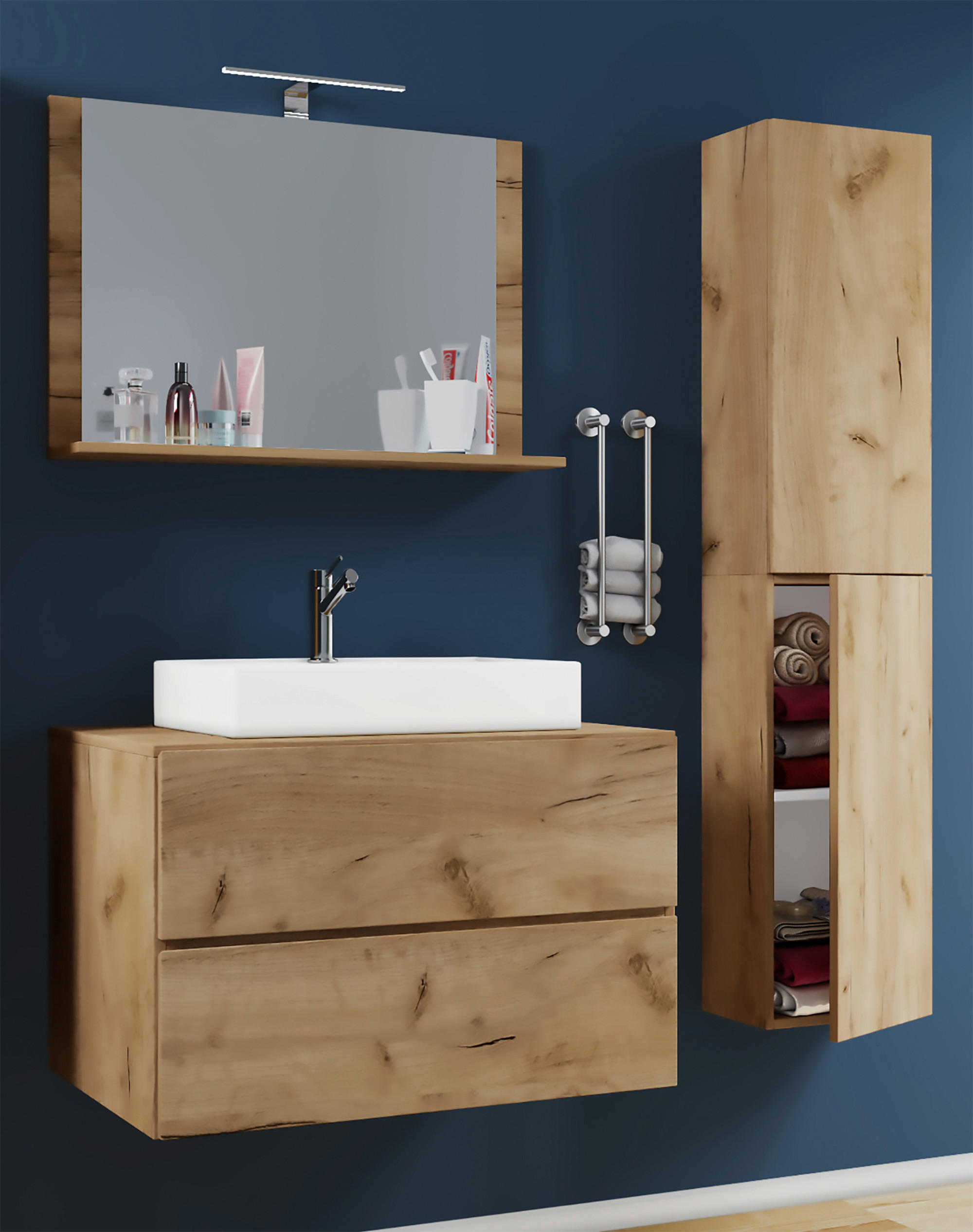 BADEZIMMER 4-teilig  in 94 cm  - Honigeiche/Weiss, Modern, Keramik/Holzwerkstoff (94cm) - MID.YOU