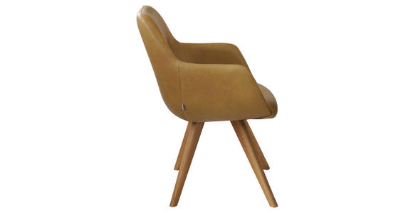 ARMLEHNSTUHL in Echtleder pigmentiert - Eichefarben/Cognac, Design, Leder/Holz (57/85,5/65cm) - Voleo