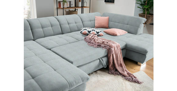 WOHNLANDSCHAFT in Mikrofaser Platinfarben  - Platinfarben/Chromfarben, Design, Kunststoff/Textil (204/350/211cm) - Xora