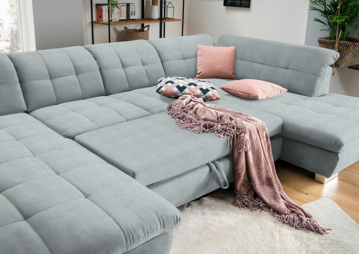WOHNLANDSCHAFT in Mikrofaser Platinfarben  - Platinfarben/Chromfarben, Design, Kunststoff/Textil (204/350/211cm) - Xora