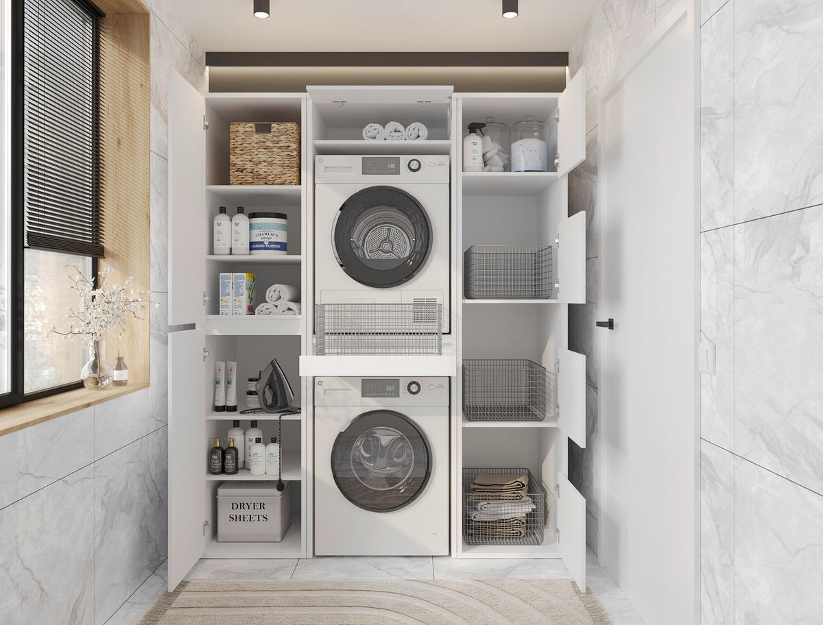 WASCHMASCHINENSCHRANK 67,5/210/67,5 cm  in Weiß  - Weiß, Basics, Holzwerkstoff (67,5/210/67,5cm) - Xora