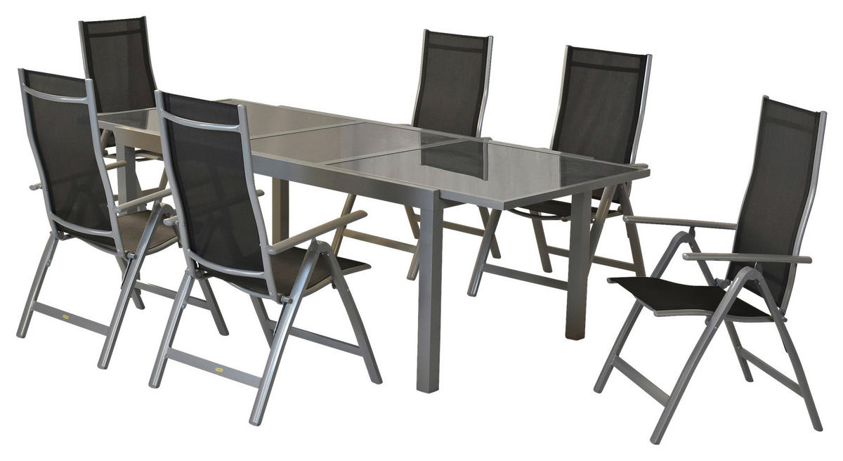 GARTENSET 7-teilig Aluminium 7-teilig  - Silberfarben/Schwarz, MODERN, Textil/Metall - Gardenson