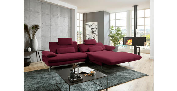 ECKSOFA Rot, Bordeaux Webstoff  - Bordeaux/Rot, Design, Textil/Metall (284/184cm) - Dieter Knoll