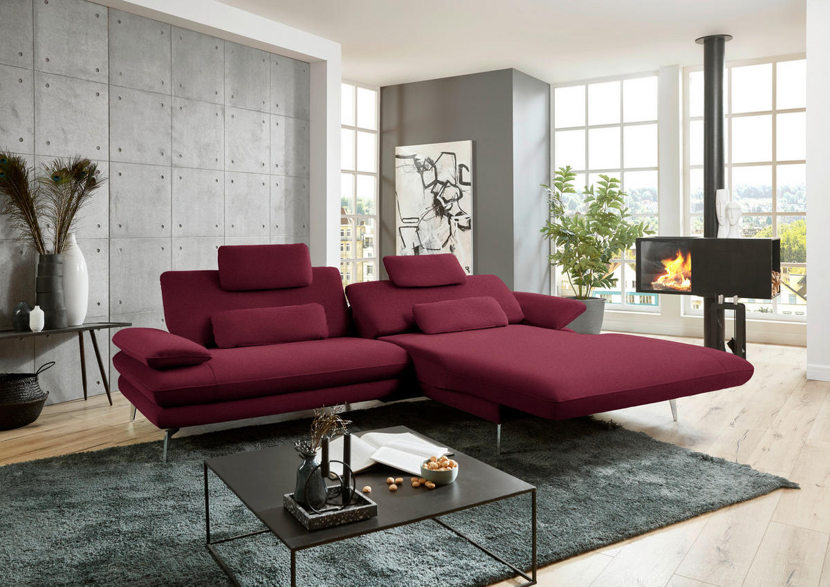 ECKSOFA in Webstoff Rot, Bordeaux  - Bordeaux/Rot, Design, Textil/Metall (284/184cm) - Dieter Knoll