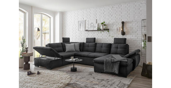 WOHNLANDSCHAFT in Mikrovelours Schwarz - Schwarz, KONVENTIONELL, Kunststoff/Textil (217/334/127cm) - Carryhome