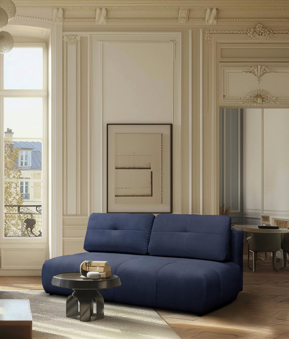 SCHLAFSOFA Struktur Dunkelblau  - Schwarz/Dunkelblau, Design, Textil (208cm) - MID.YOU