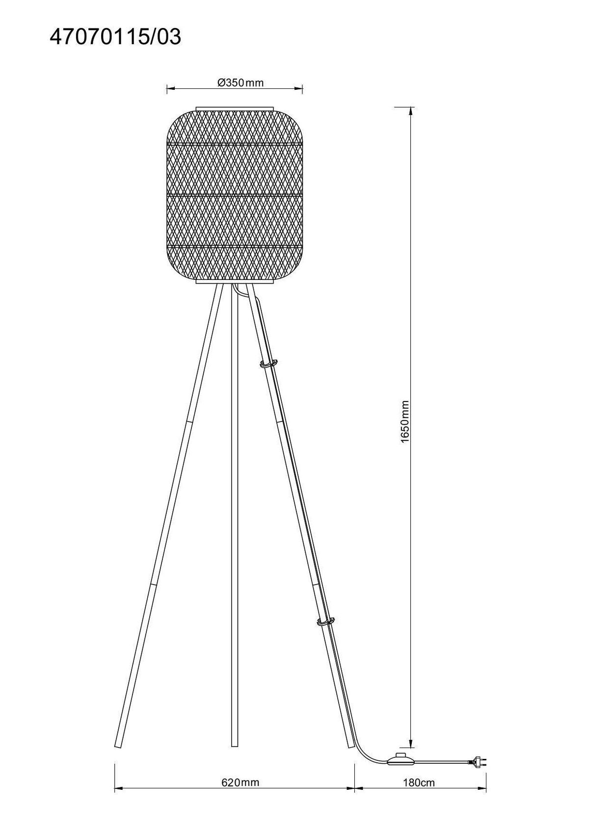 STOJACÍ LAMPA, 62/165 cm  - černá/přírodní barvy, Trend, kov/přírodní materiály (62/165cm) - Novel