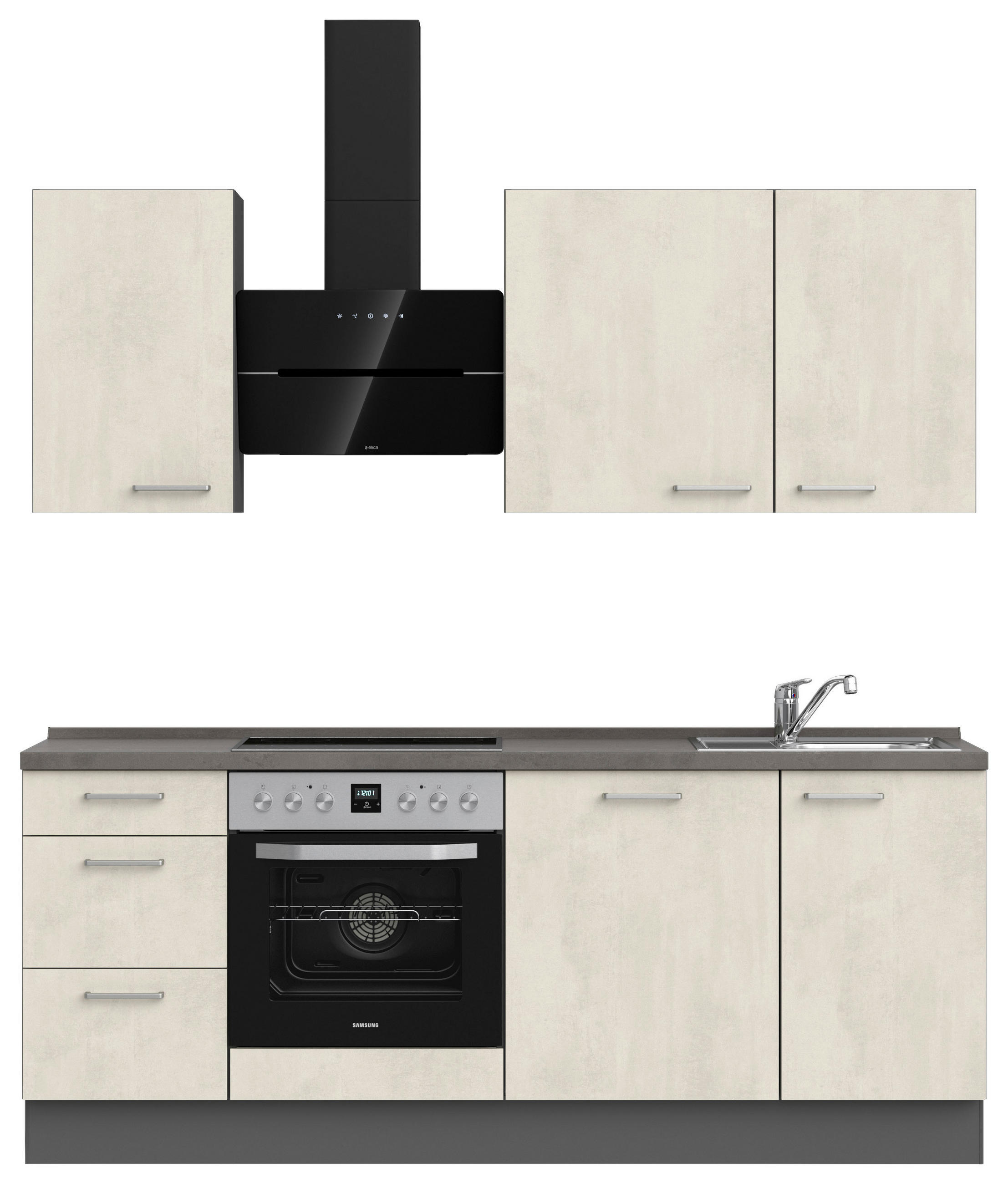 KÜCHENLEERBLOCK 210 cm   in Weiß, Schieferfarben  - Schieferfarben/Edelstahlfarben, MODERN, Holzwerkstoff/Metall (210cm) - Nobilia