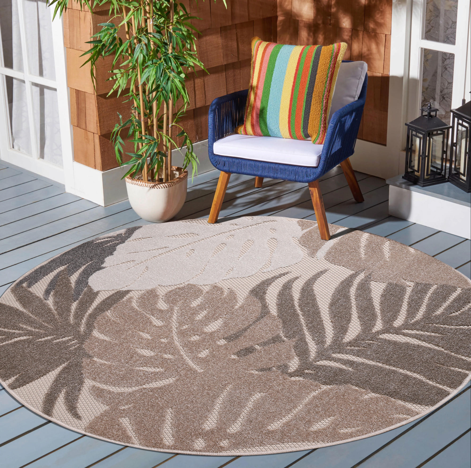 OUTDOORTEPPICH 120 cm Floral Beige, Braun  - Beige/Braun, LIFESTYLE, Kunststoff/Textil (120cm)