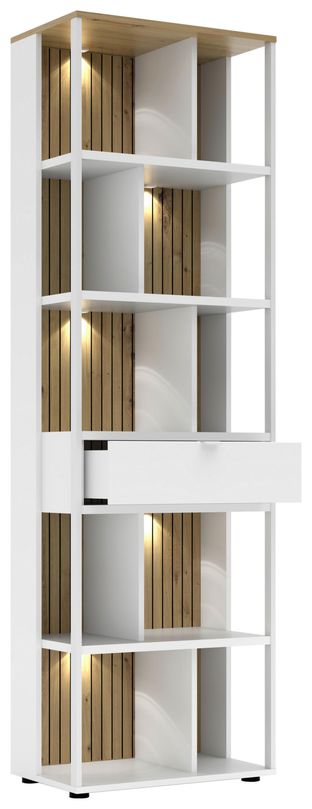 AKTENREGAL Weiß, Eiche Artisan  - Schwarz/Weiß, KONVENTIONELL, Holzwerkstoff/Metall (60/198/38cm) - Voleo