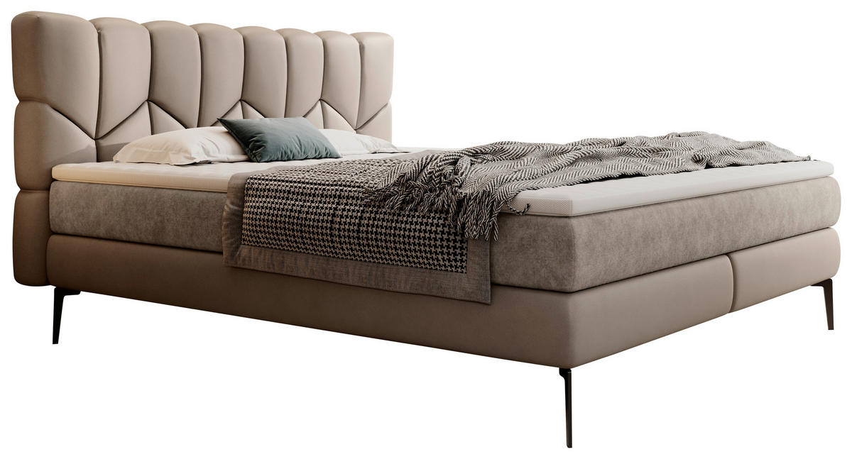 BOXSPRINGBETT 180/200 cm  in Taupe  - Taupe/Schwarz, Design, Leder/Textil (180/200cm) - Esposa