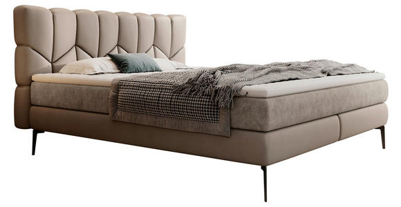 BOXSPRINGBETT 180/200 cm  in Taupe  - Taupe/Schwarz, Design, Leder/Textil (180/200cm) - Esposa