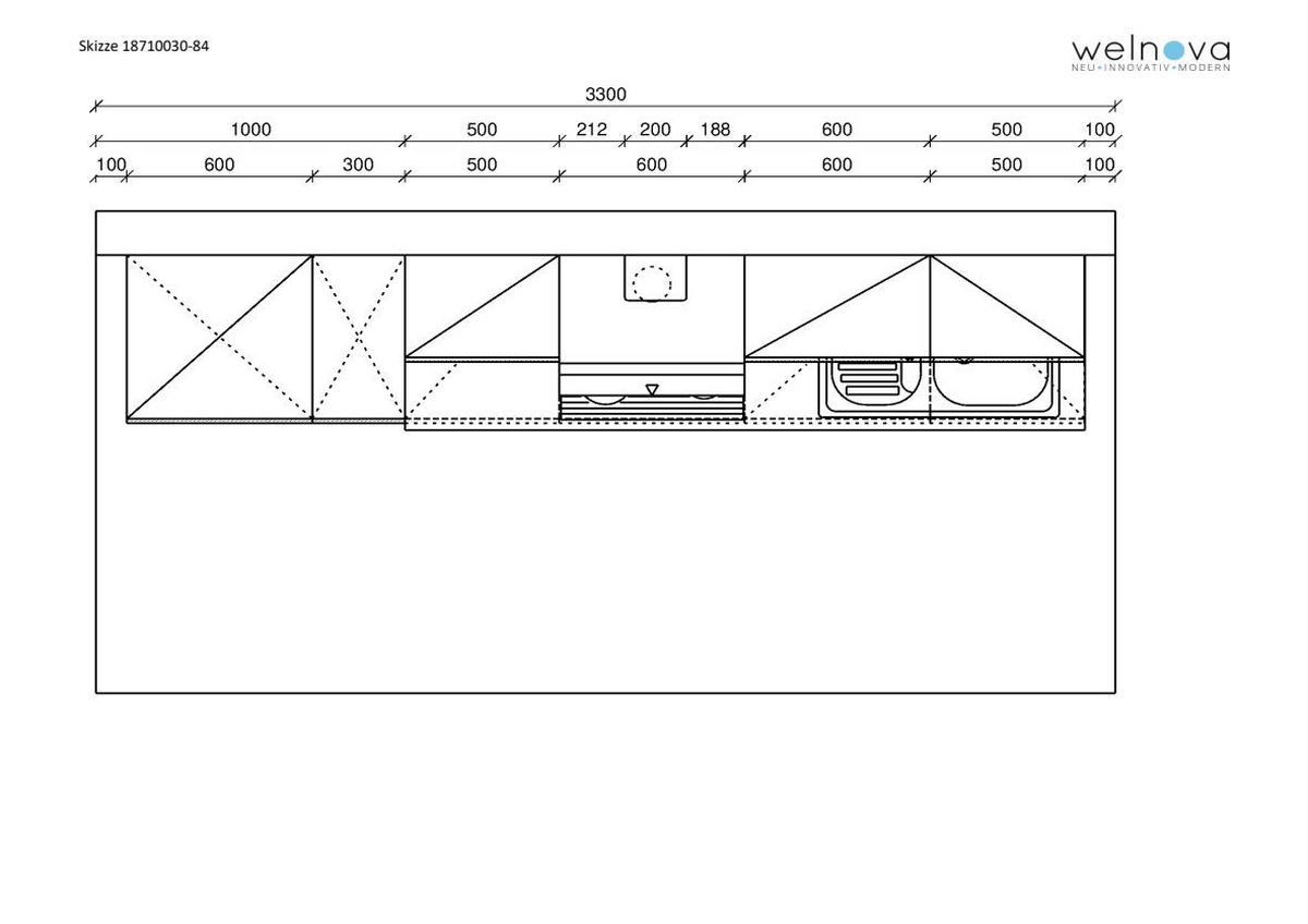 KUCHYNSKÝ BLOK - divoký dub/sivá, Konventionell, kov/kompozitné drevo (310cm) - Welnova