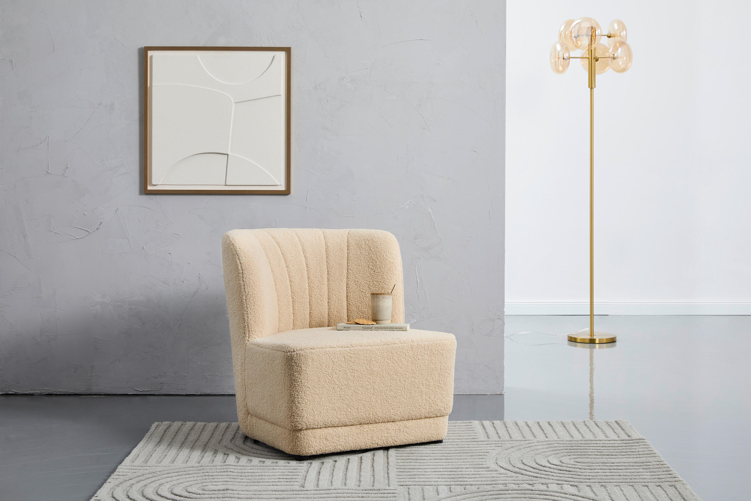 DESIGNSESSEL Bouclé Beige    - Beige/Schwarz, Trend, Kunststoff/Textil (65/69/70cm) - Xora
