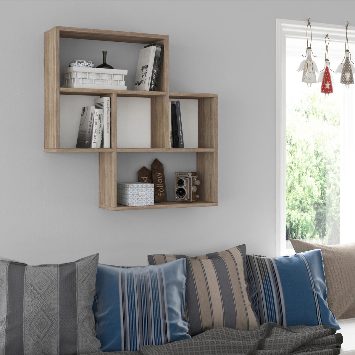 WANDREGAL 85/85/20 cm  - Weiss/Eichefarben, Design, Holzwerkstoff (85/85/20cm) - Livetastic
