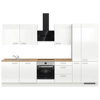 KÜCHENLEERBLOCK 330 cm   in Eichefarben, Weiß Hochglanz  - Edelstahlfarben/Eichefarben, MODERN, Holzwerkstoff/Metall (330cm) - Nobilia