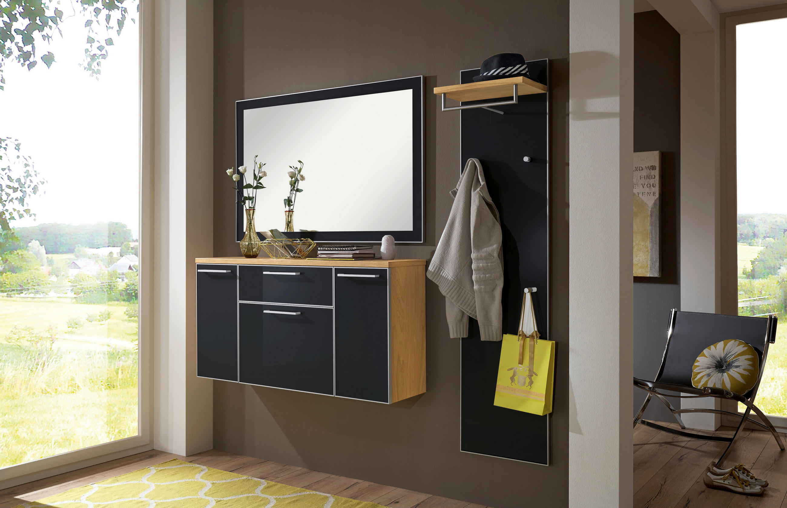 GARDEROBE Anthrazit, Eichefarben  - Eichefarben/Anthrazit, Design, Glas/Holz (175/170/37cm)