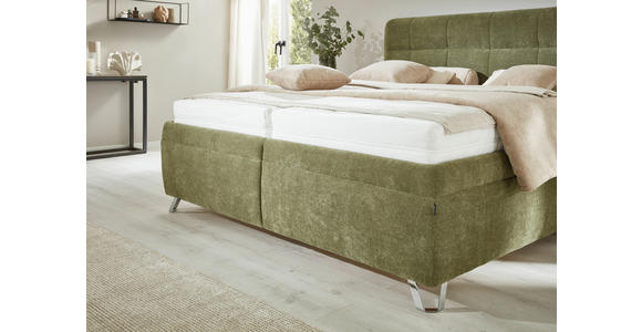 POLSTERBETT Matratze, Lattenrost, Bettkasten 180/200 cm  in Olivgrün  - Chromfarben/Weiß, KONVENTIONELL, Holz/Textil (180/200cm) - Dieter Knoll
