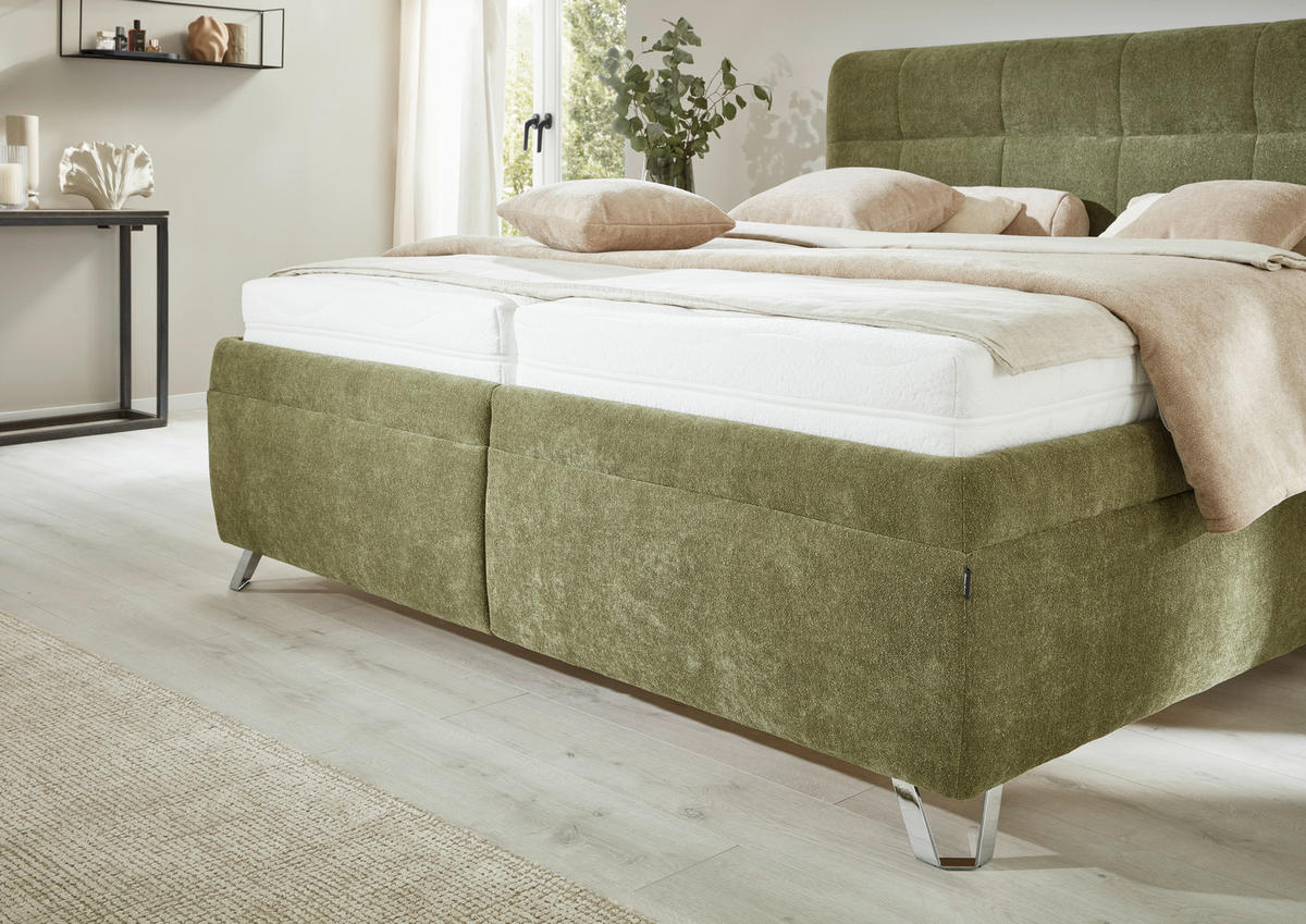 POLSTERBETT Matratze, Lattenrost, Bettkasten 180/200 cm  in Olivgrün  - Chromfarben/Weiß, KONVENTIONELL, Holz/Textil (180/200cm) - Dieter Knoll