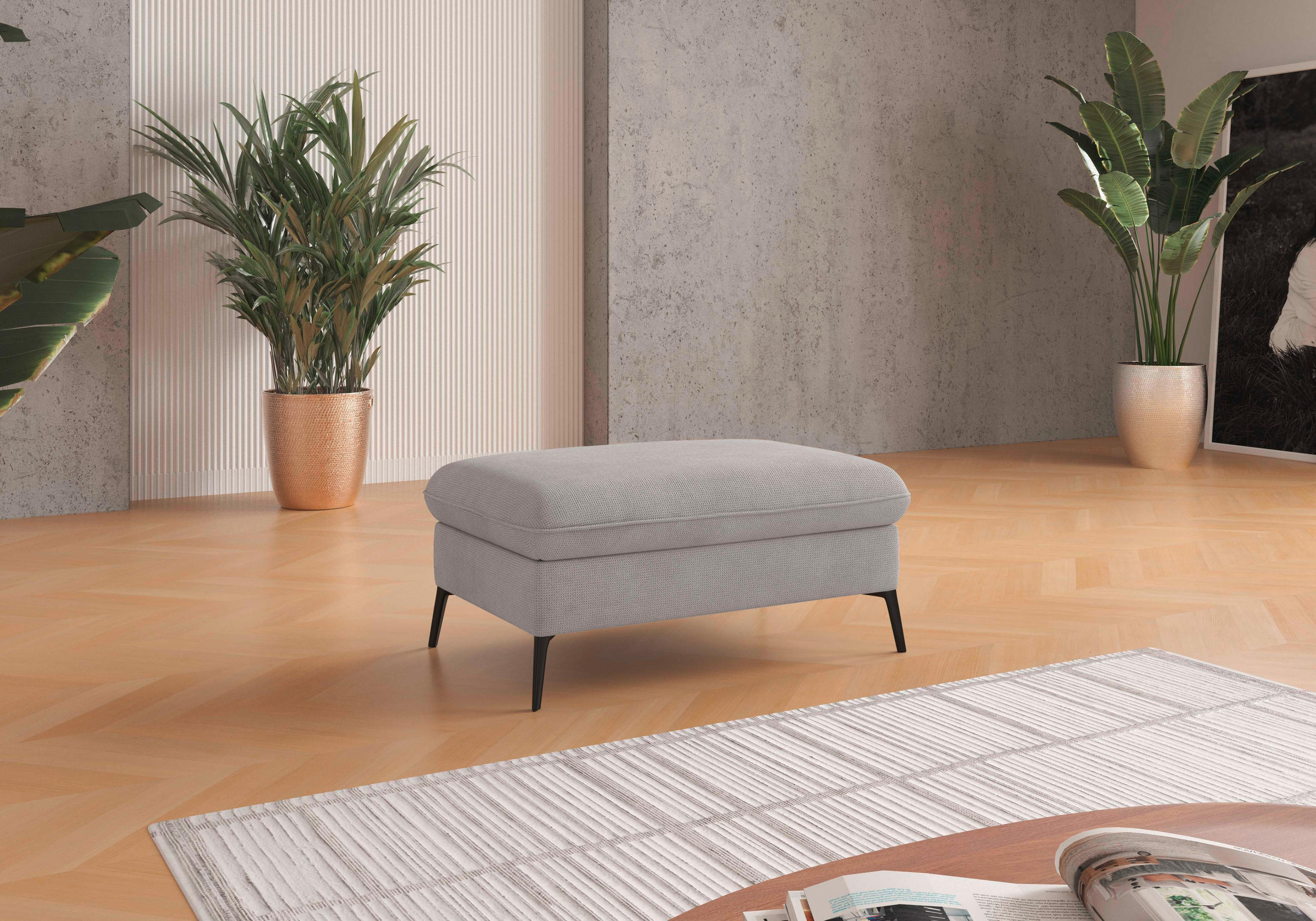 HOCKER in Textil Silberfarben  - Silberfarben/Creme, Konventionell, Textil/Metall (104/47/69cm) - Sit & More