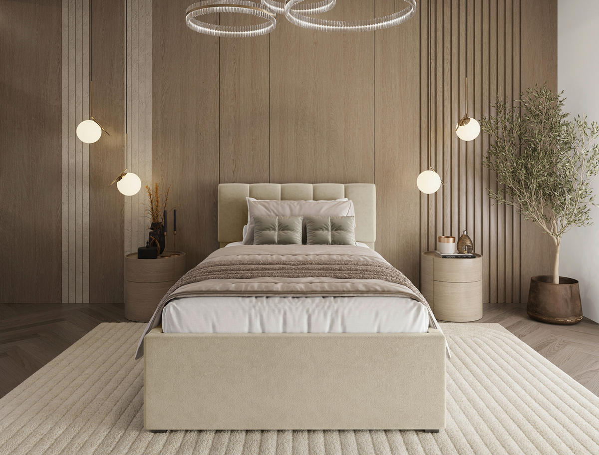 POLSTERBETT 120/200 cm  in Creme  - Creme/Schwarz, Design, Holz/Kunststoff (120/200cm) - Stylife