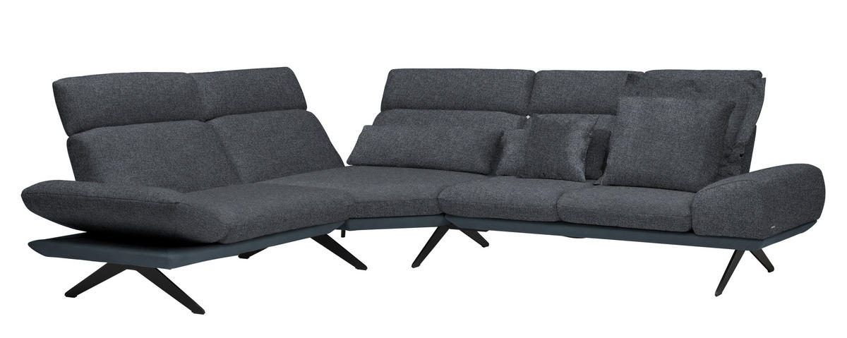 ECKSOFA Chenille, Flachgewebe Dunkelgrau  - Dunkelgrau/Schwarz, Design, Textil/Metall (239/270cm) - Koinor