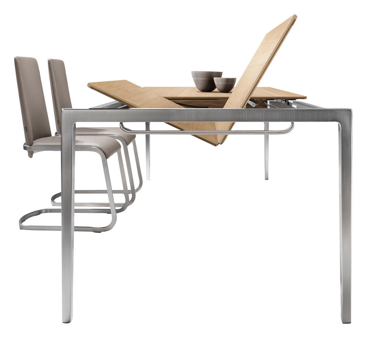 ESSTISCH in Holz, Metall 160-260/100/75 cm  - Eiche Bianco/Edelstahlfarben, Design, Holz/Metall (160-260/100/75cm) - TEAM 7