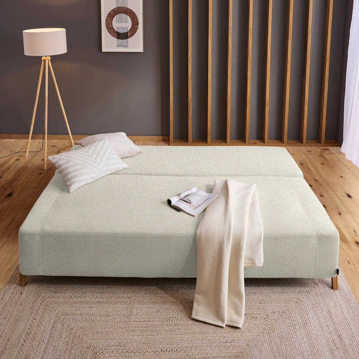 SCHLAFSOFA  mit Stoffauswahl, Liegefunktion, Schlafen auf Sitzhöhe Teddystoff Ecru  - Ecru/Naturfarben, Design, Holz/Textil (211/88/102cm) - Niels Andersson