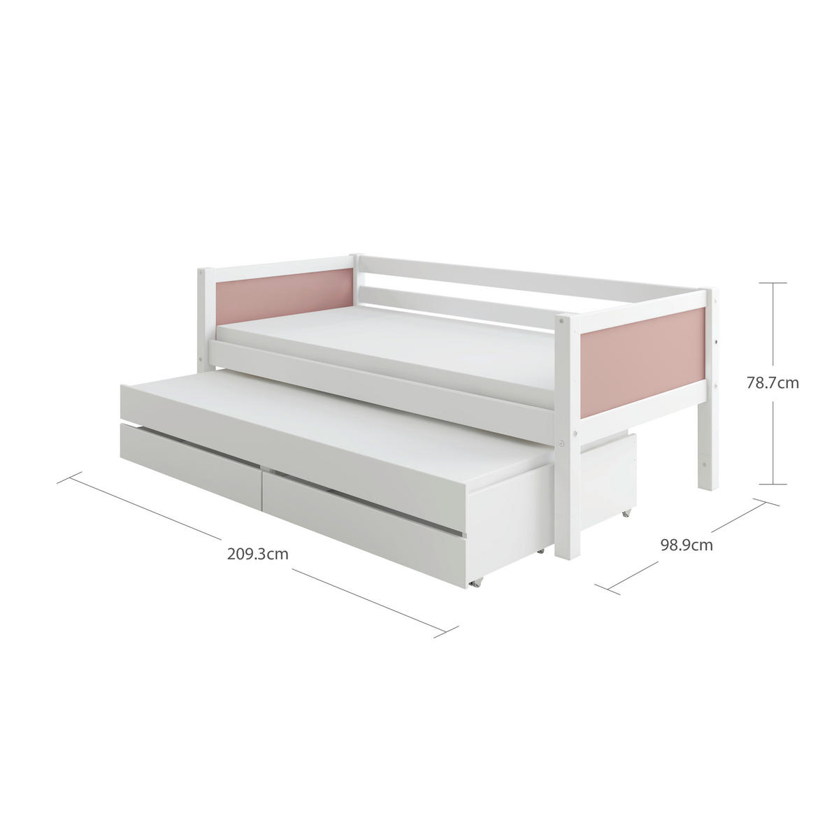 AUSZIEHBETT 90/200 cm,  in Rosa, Weiß, Bettschubladen, Rollrost für Zusatzbett, Rollrost für Hauptbett  - Rosa/Weiß, MODERN, Holz (90/200cm) - Chameo