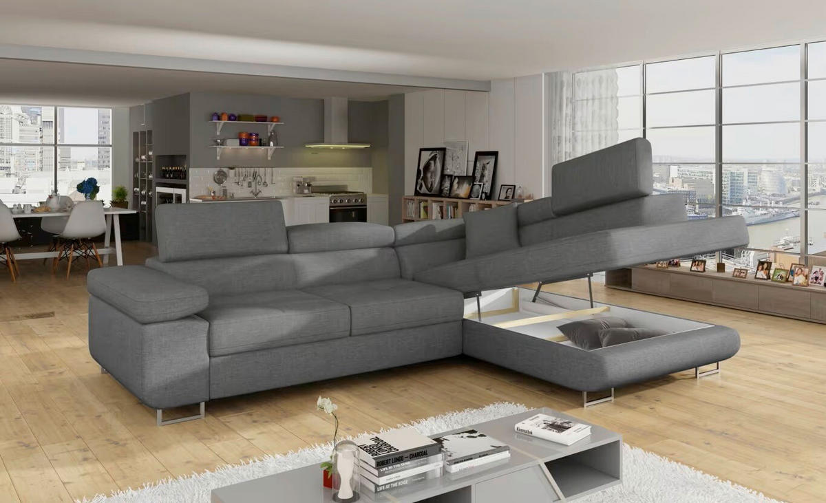 ECKSOFA  Grau Textilgeflecht  - Chromfarben/Grau, Design, Textil/Metall (272/203cm) - MID.YOU
