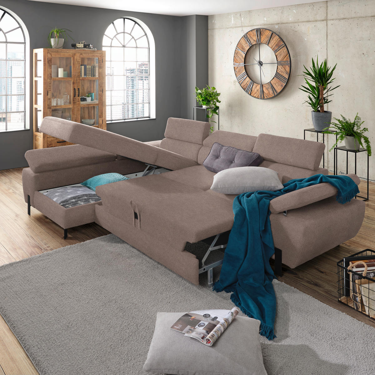 HÖRNSOFFA i vävt tyg taupe  - svart/taupe, Modern, metall/textil (93/90/277cm) - MID.YOU