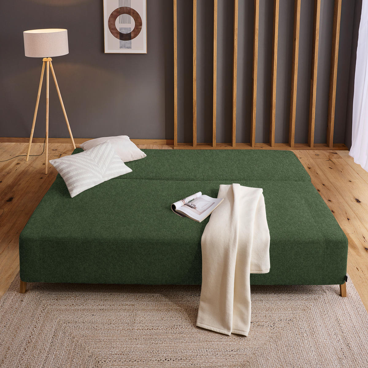 SCHLAFSOFA in Textil Olivgrün  - Naturfarben/Olivgrün, Design, Holz/Textil (211/88/102cm) - Niels Andersson