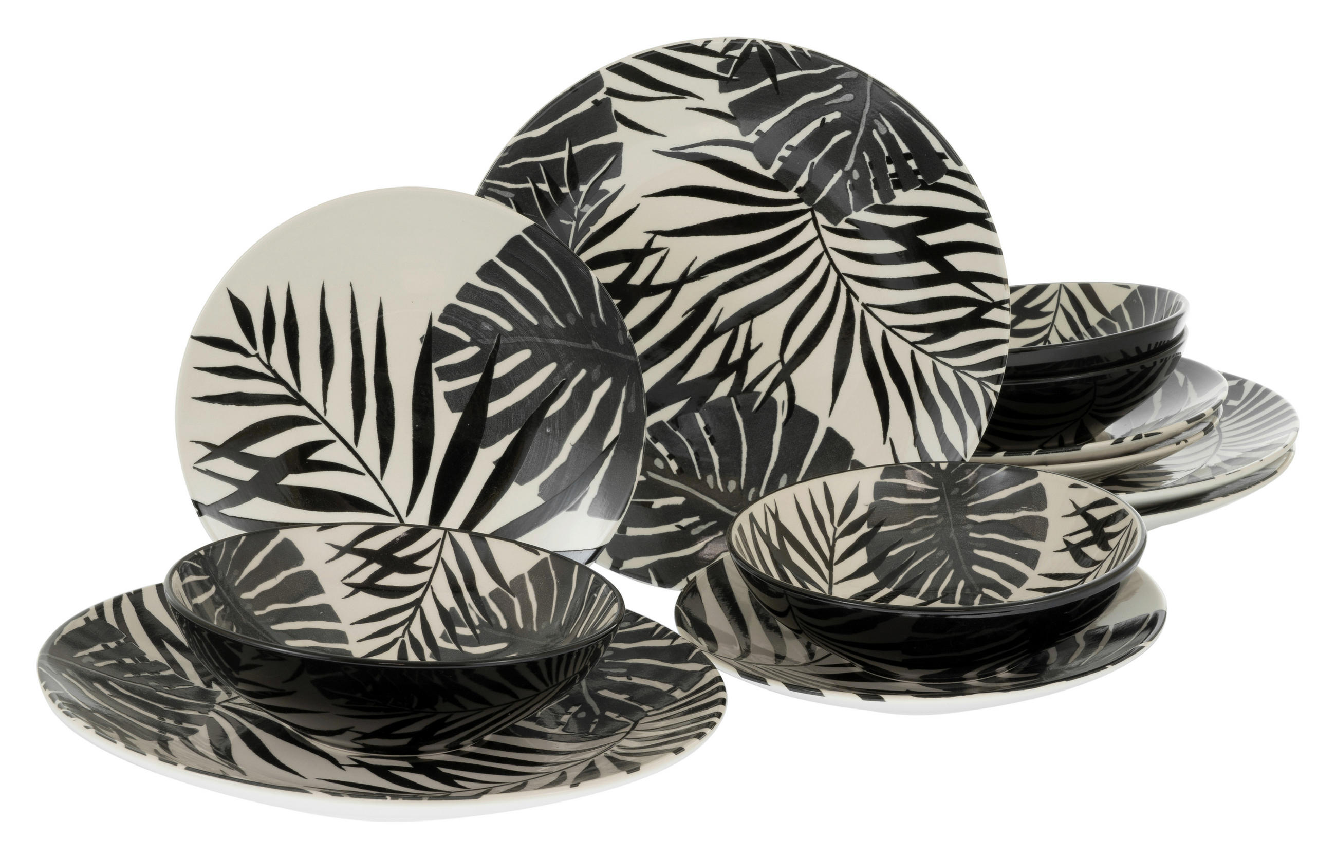 KOMBISERVICE TROPICANA BLACK 12-teilig  - Schwarz/Weiß, Basics, Keramik - Creatable