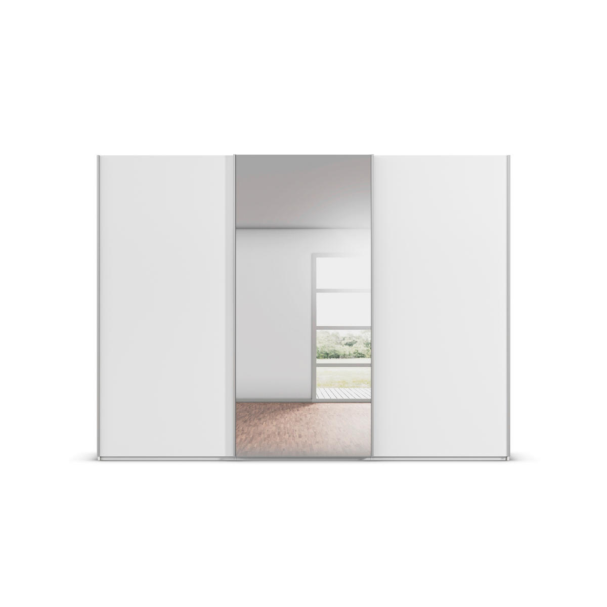 SCHWEBETÜRENSCHRANK 301/223/69 cm,  in Weiß, Alufarben, 3 Tür(en)  - Alufarben/Weiß, Basics, Glas/Holzwerkstoff (301/223/69cm) - Rauch Möbel