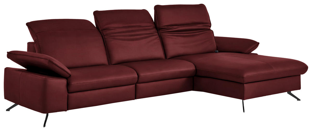 ECKSOFA  Echtleder Rot  - Rot/Schwarz, Design, Leder/Metall (307/169cm) - Beldomo Premium