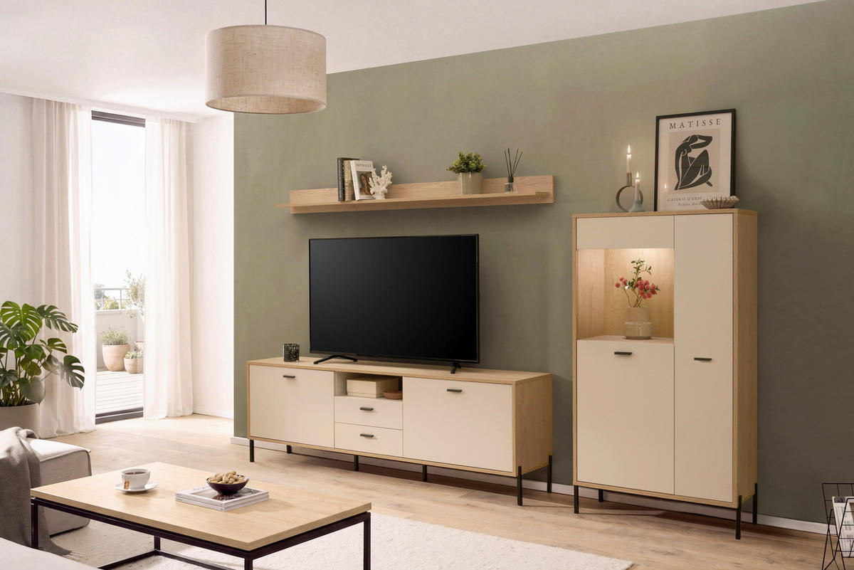 WOHNWAND 3-teilig  in Eichefarben, Kaschmir  285/170/40 cm    - Kaschmir/Eichefarben, Design, Holzwerkstoff/Metall (285/170/40cm) - MID.YOU