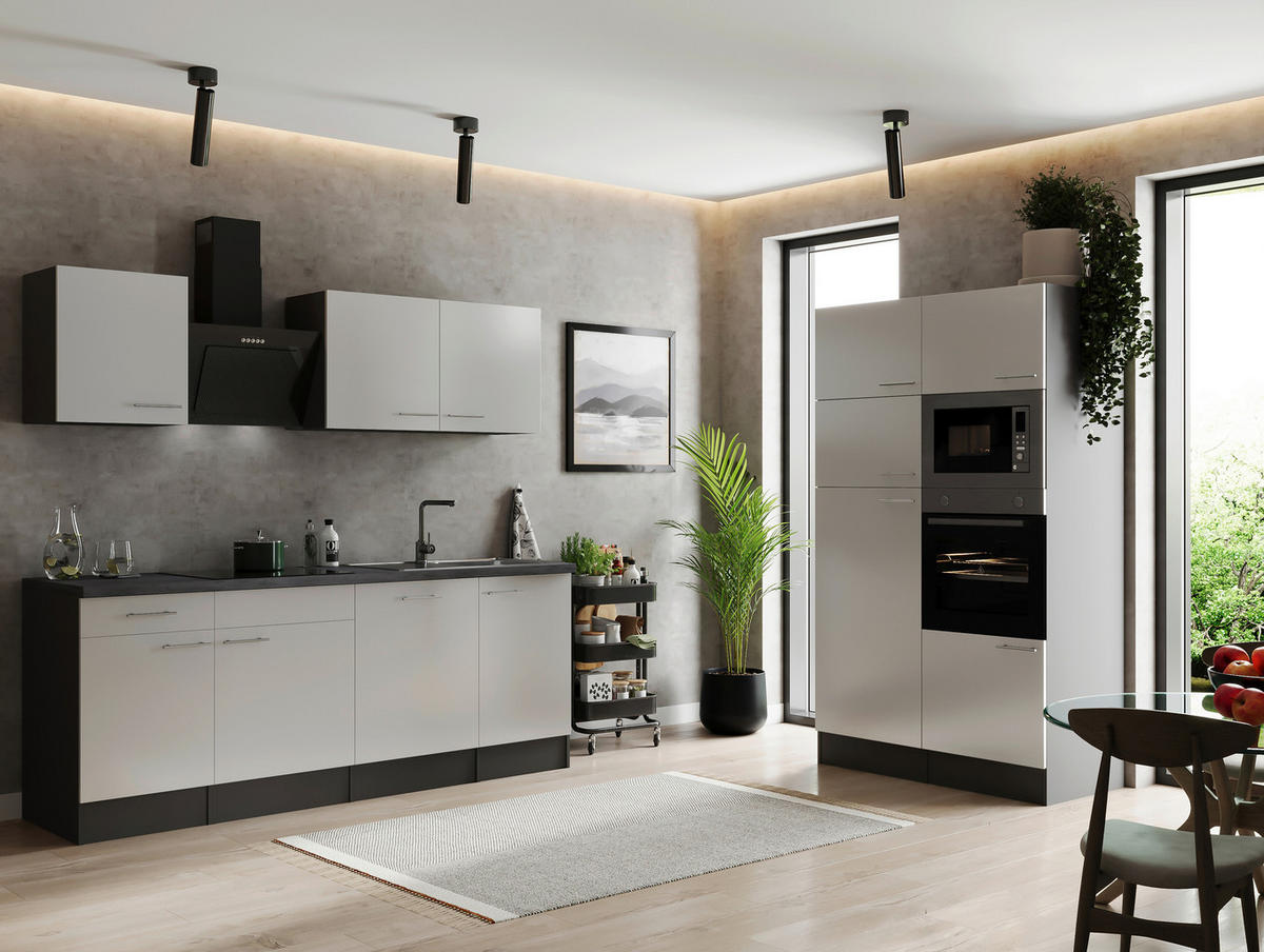 KÜCHENBLOCK 340 cm   in Grau, Weiß  - Silberfarben/Weiß, Design, Holzwerkstoff/Metall (340cm) - Respekta