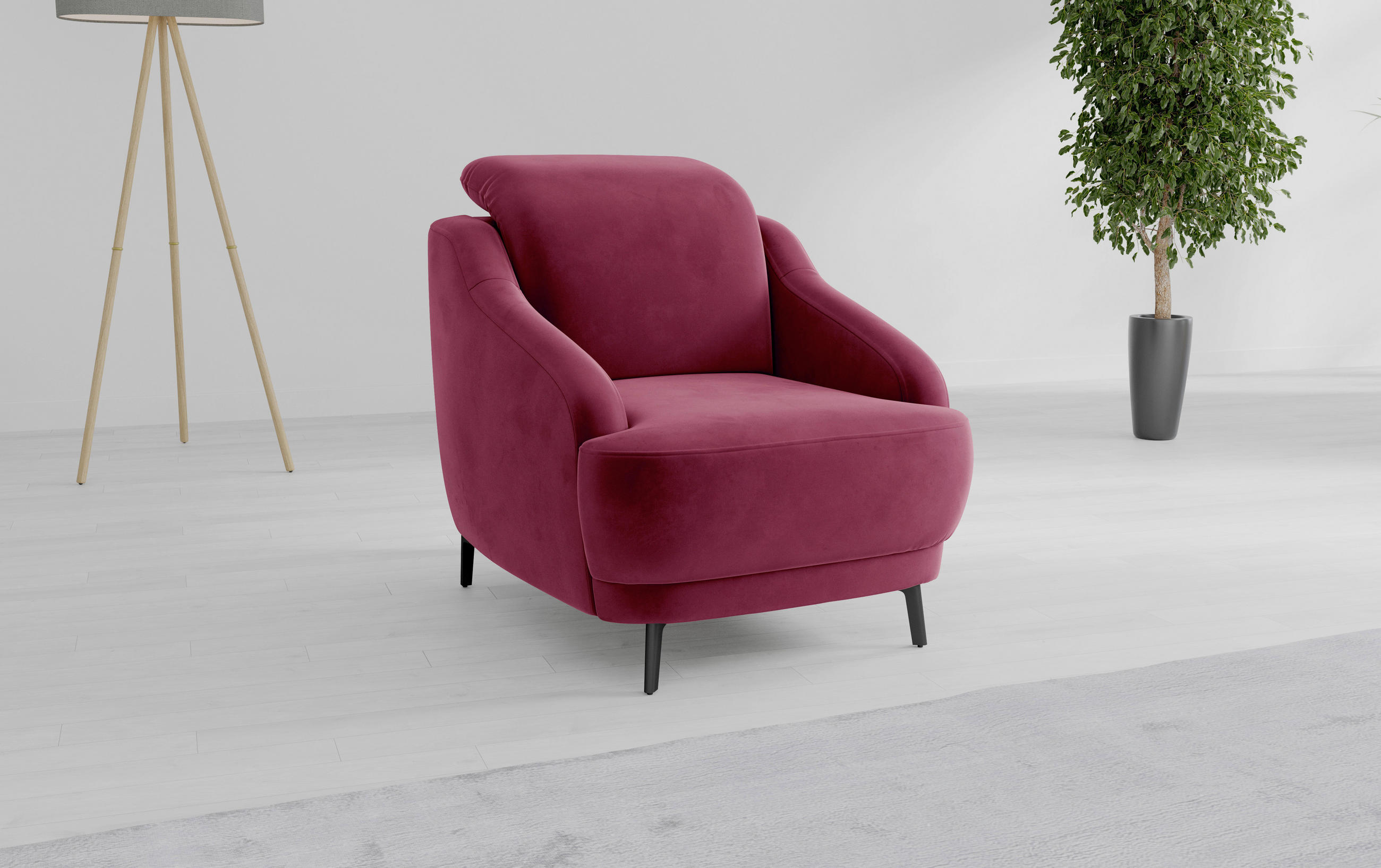 SESSEL in Samt Aubergine  - Aubergine/Schwarz, MODERN, Textil/Metall (87/93/104cm) - Sit & More