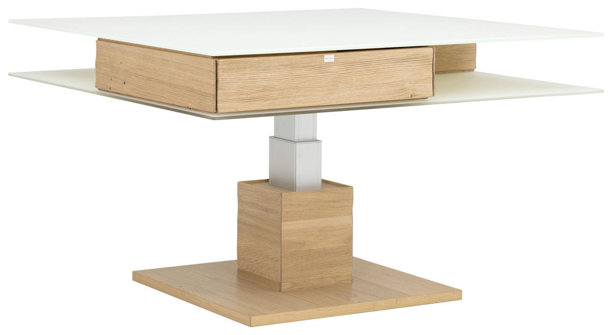 COUCHTISCH in Glas, Holzwerkstoff 90/90/43 cm  - Weiss/Eichefarben, Design, Glas/Holzwerkstoff (90/90/43cm) - Voglauer