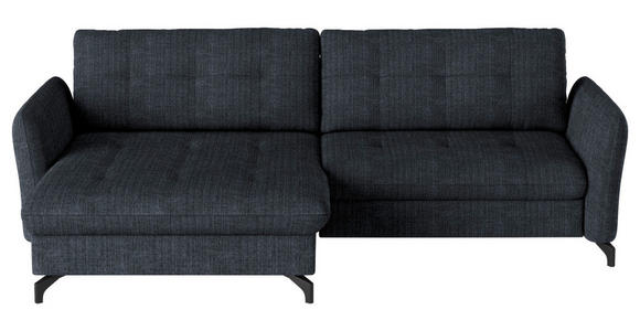 ECKSOFA in Flachgewebe, Leinenoptik Dunkelblau  170/242 cm  - Schwarz/Dunkelblau, Design, Textil/Metall (170/242cm) - Xora