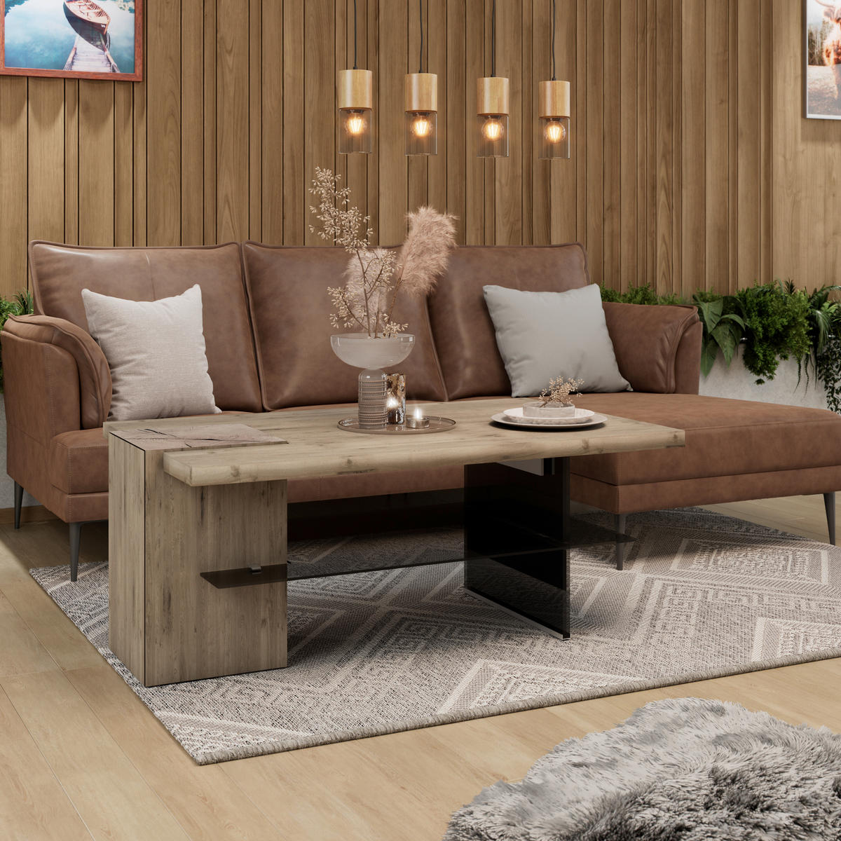 COUCHTISCH Altholz, Eiche furniert ESG, Parsolglas 123,8/75/50 cm rechteckig Grau, Eichefarben  - Eichefarben/Grau, Design, Glas/Holz (123,8/75/50cm) - Voglauer