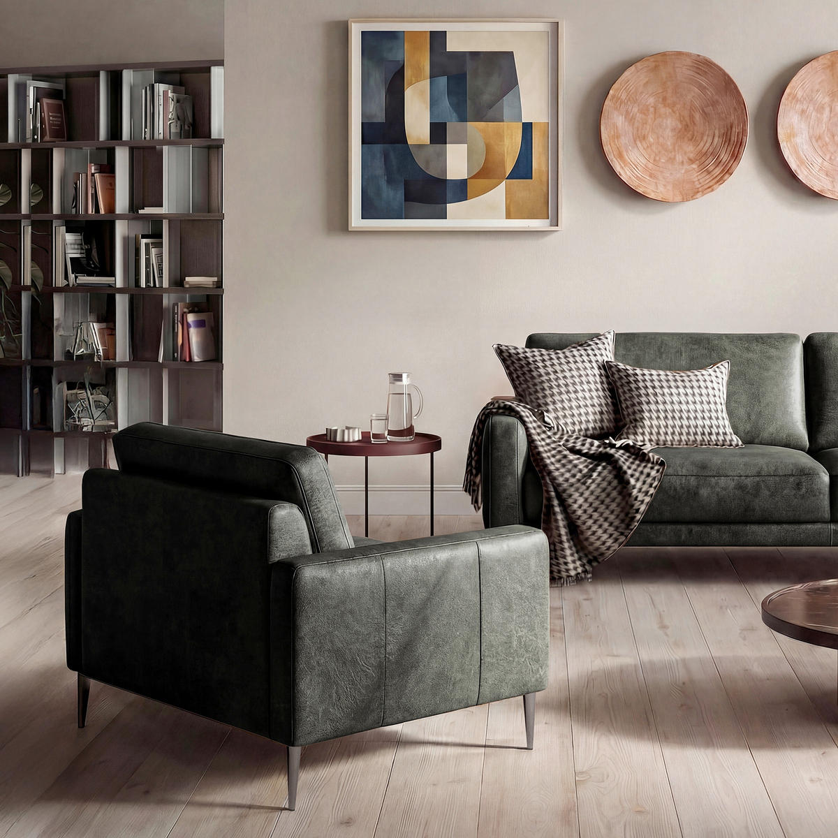 SESSEL 88/85/92 cm  in Lederlook Echtleder Grau  - Schwarzchrom/Grau, Design, Leder/Textil (88/85/92cm) - Livetastic