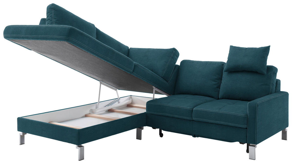 ECKSOFA in Mikrofaser Petrol  - Chromfarben/Beige, Design, Textil/Metall (200/229cm) - Pure Home Lifestyle