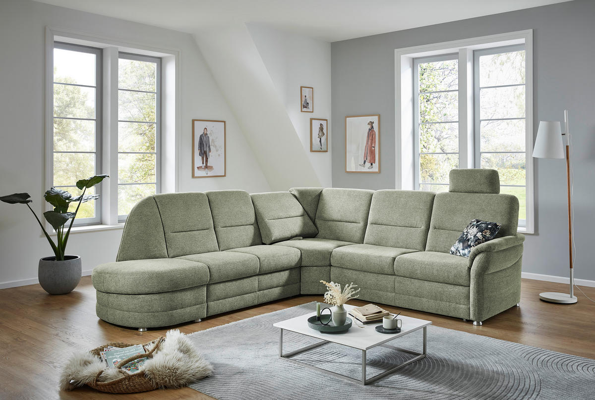 ECKSOFA Grün Flachgewebe  - Alufarben/Grün, KONVENTIONELL, Textil (273/253cm) - Beldomo Comfort