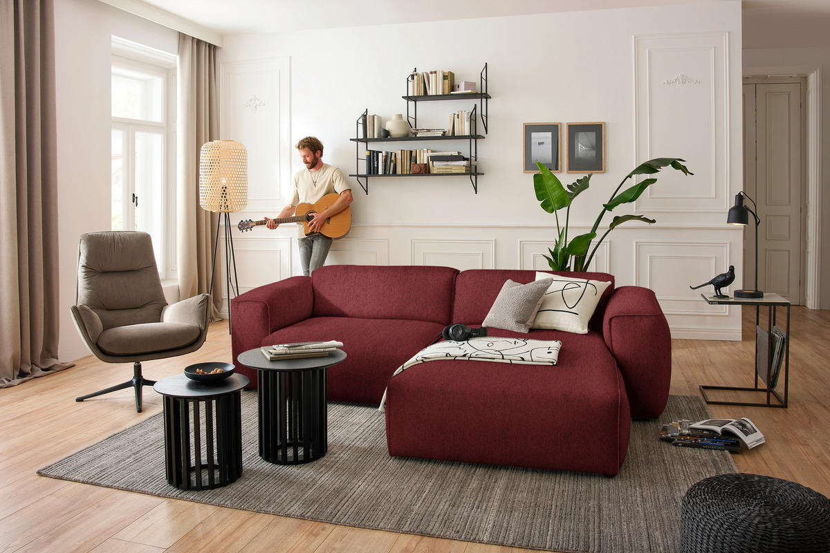 ECKSOFA in Webstoff Rot  265/171 cm  - Rot/Schwarz, Design, Kunststoff/Textil (265/171cm) - home24