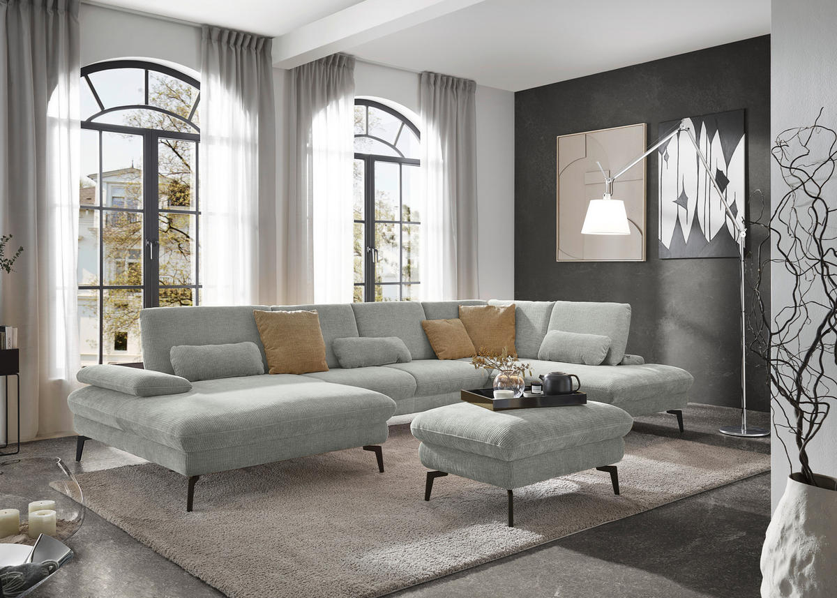 WOHNLANDSCHAFT in Webstoff Silberfarben  - Silberfarben/Schwarz, Design, Textil/Metall (157/354/208cm) - Dieter Knoll